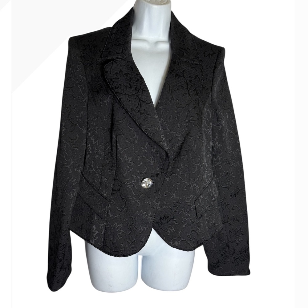 Caston Blazer Size 16 Black Elegant Brocade Floral Rhinestone Buttons Jacket‎ 🖤